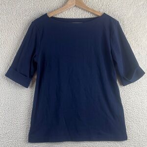 NWT Karen Scott Womens Navy Cotton Half Sleeve Bateau Neck T-Shirt Petite PS